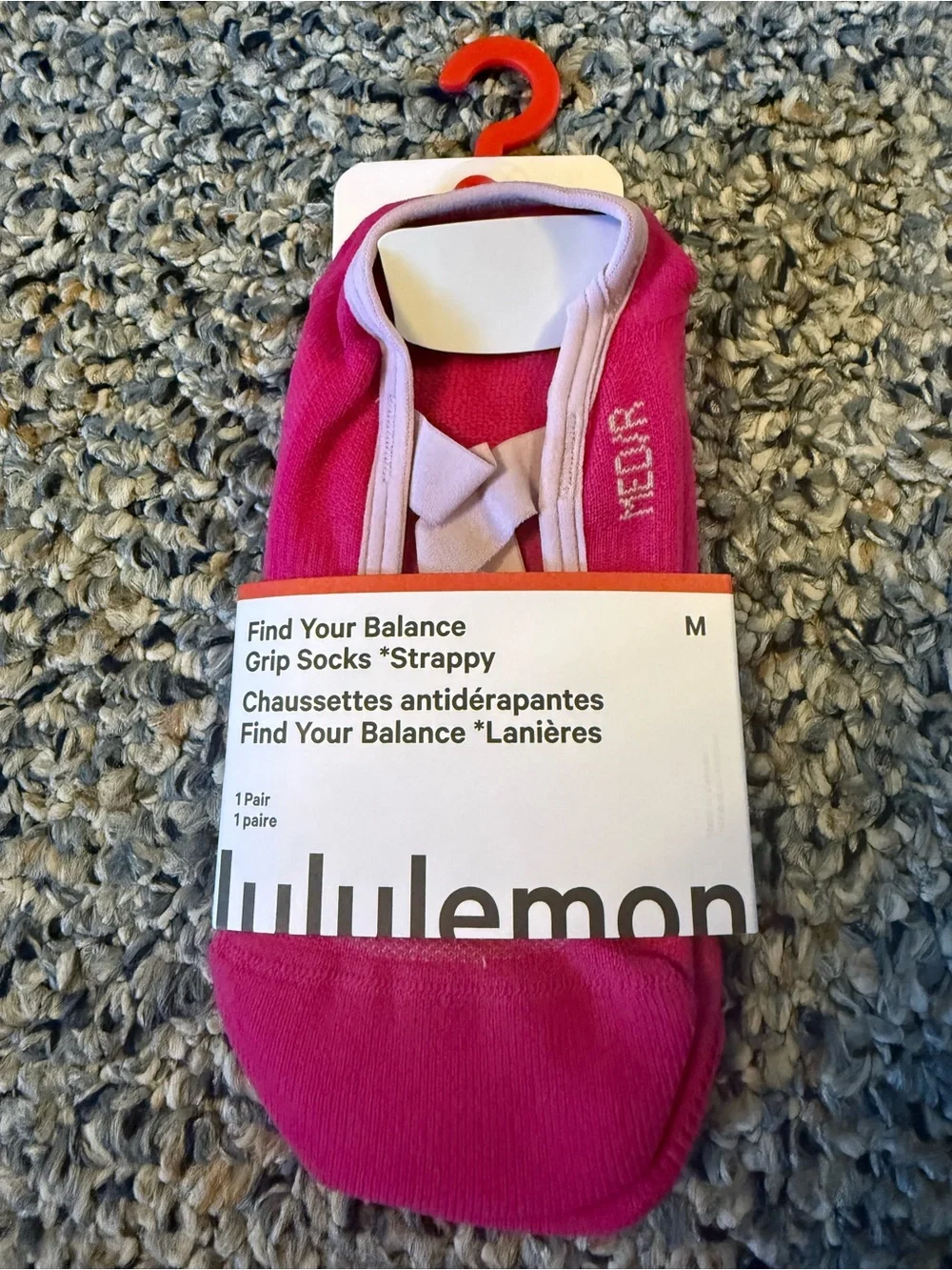 NWT LULULEMON Find Your Balance Grip Sock Strappy Pink Flare/Lilac Play